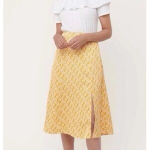 LOFT Golden Yellow and White Floral A-Line Skirt